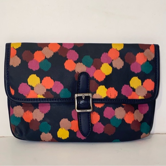 Fossil Keyper Navy Blue with Abstract Floral Design Coated Canvas Clutch - Picture 2 of 13